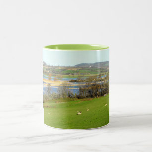 Sheep and the flooded River Exe Two-Tone Coffee Mug