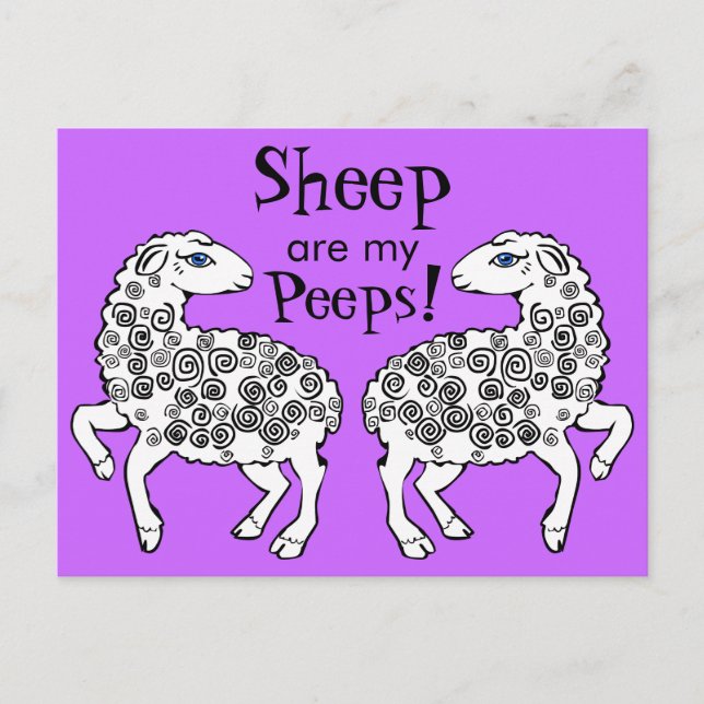 Sheep are my Peeps! Folk Art Purple Postcard (Front)