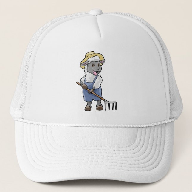 Sheep as Farmer with Rake & Hat (Front)