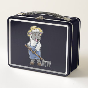 Sheep as Farmer with Rake & Hat Metal Lunch Box