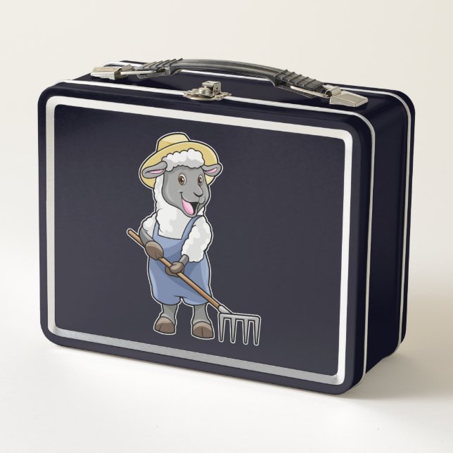 Sheep as Farmer with Rake & Hat Metal Lunch Box (Front)