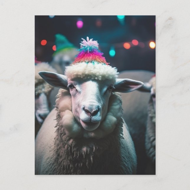 Sheep at a Funny Colourful Birthday Party Postcard (Front)