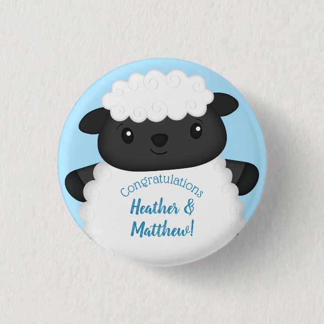 Sheep Baby Shower Blue 1 Inch Round Button (Front)