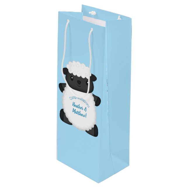 Sheep Baby Shower Farm Blue Boy Wine Gift Bag (Front Angled)