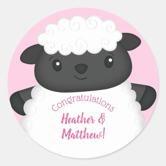 Sheep Baby Shower Farm Pink Girl Classic Round Sticker (Front)