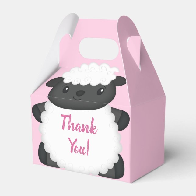 Sheep Baby Shower Farm Pink Girl Favor Box (Front Side)