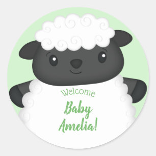 Sheep Baby Shower Green Classic Round Sticker
