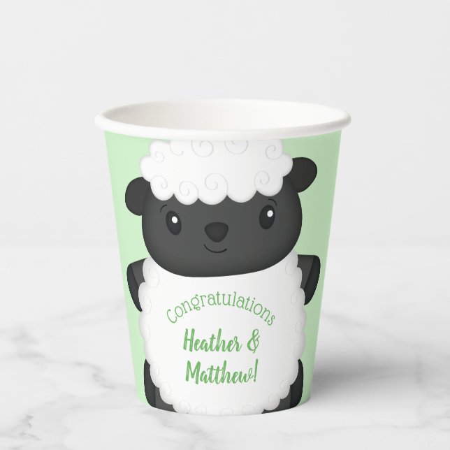 Sheep Baby Shower Green Paper Cups (Front)