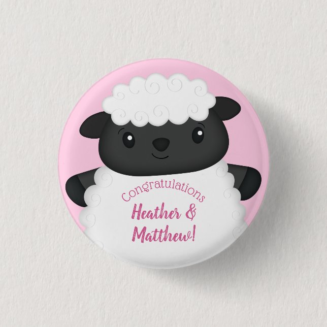 Sheep Baby Shower Pink 1 Inch Round Button (Front)