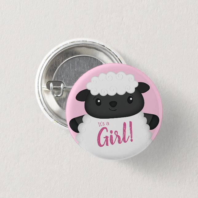 Sheep Baby Shower Pink 1 Inch Round Button (Front & Back)