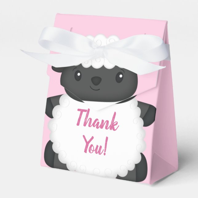 Sheep Baby Shower Pink Favor Box (Front Side)