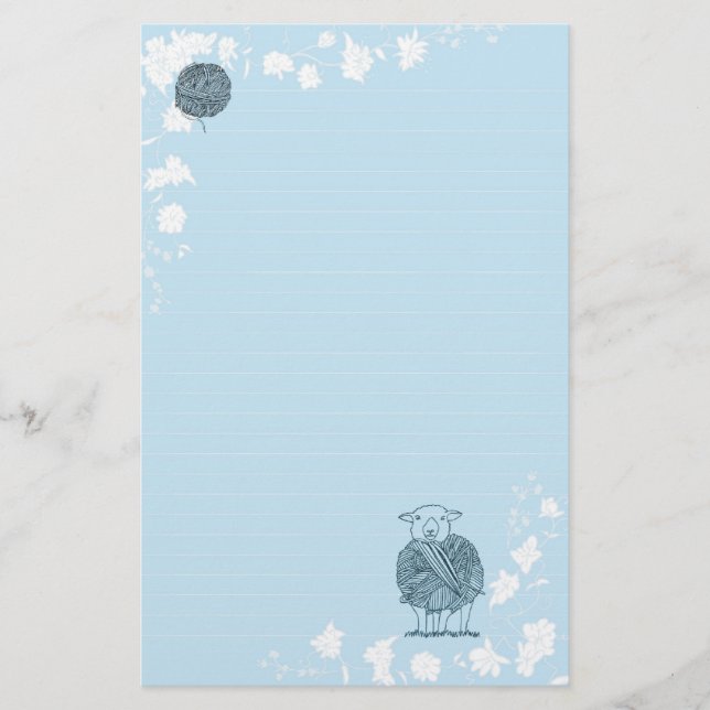 Sheep Ball of yarn on light blue background Stationery (Front)