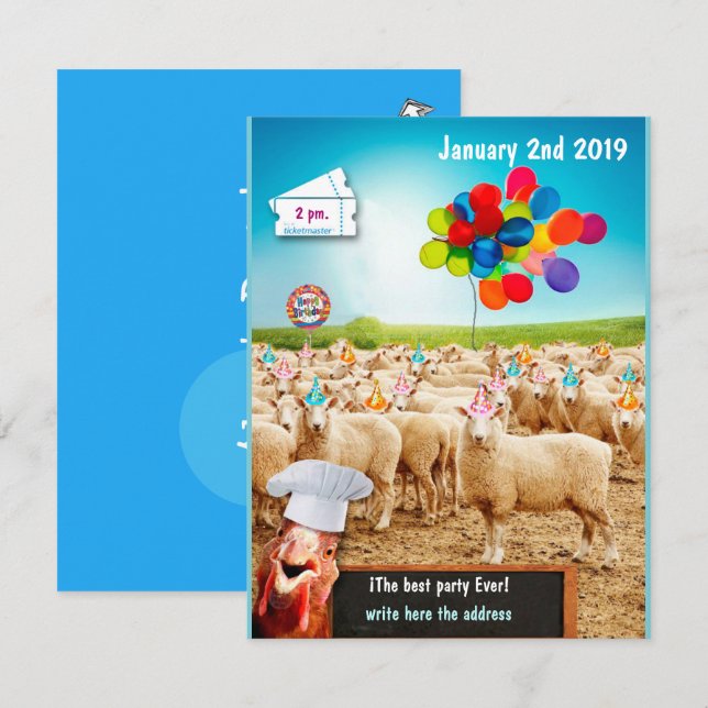 sheep birthday invitation (Front/Back)