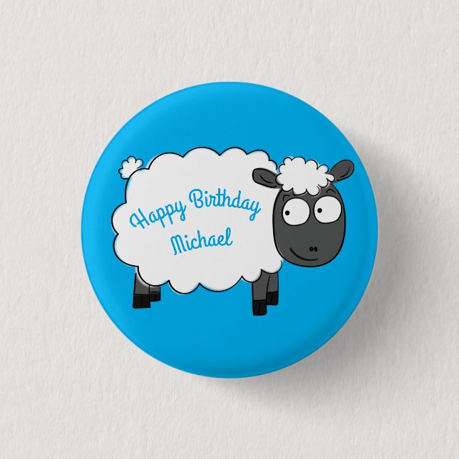 Sheep Birthday Party Cute Cartoon 1 Inch Round Button (Front)