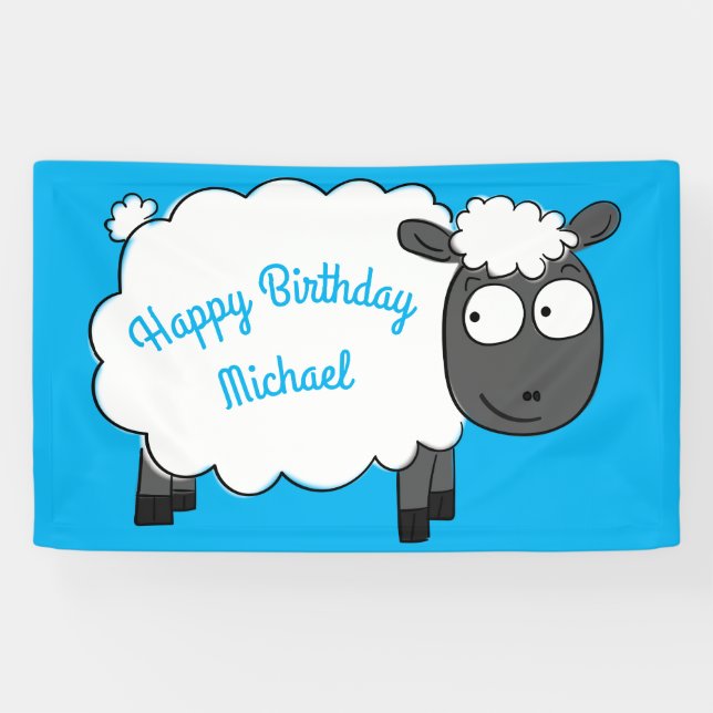 Sheep Birthday Party Cute Cartoon Kids Banner (Horizontal)