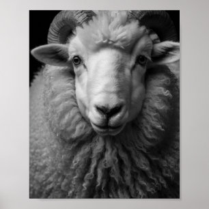 Sheep Black and White Close-Up Wall Art