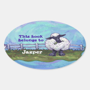 Sheep Bookplate Oval Sticker