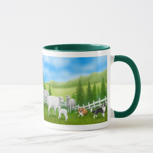 Sheep & Border Collies Ringer Mug (Right)
