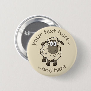 Sheep Cartoon Beige 2 Inch Round Button