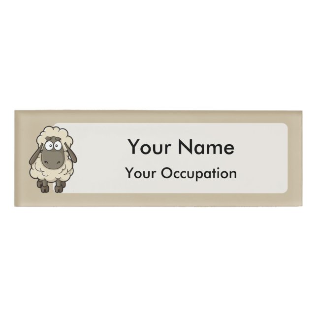 Sheep Cartoon Beige Name Tag (Front)