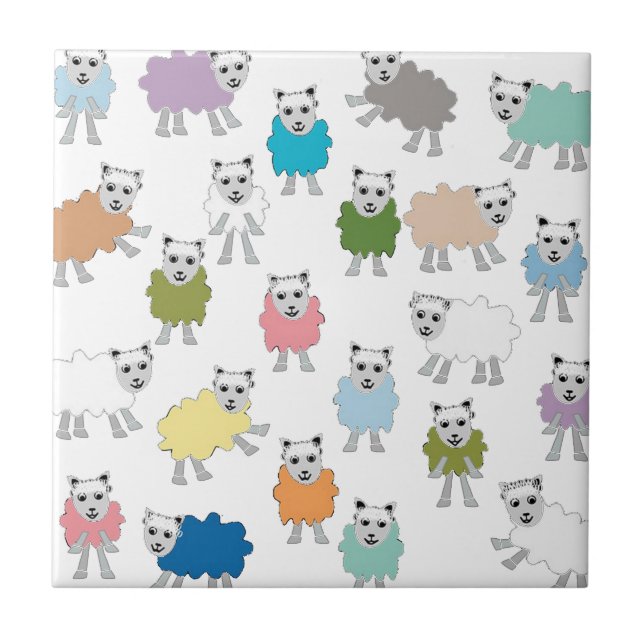 Sheep Cartoon Colourful Tile (Front)
