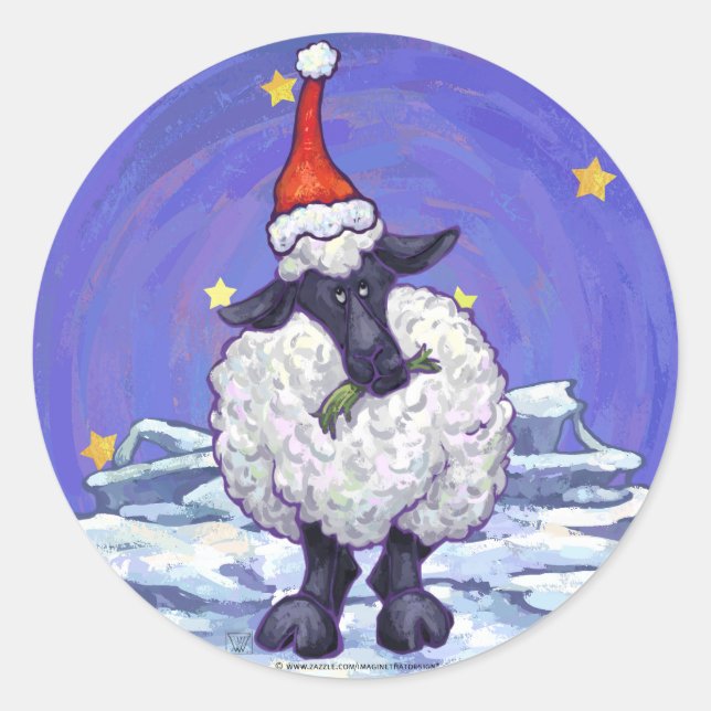 Sheep Christmas Classic Round Sticker (Front)