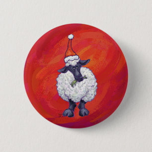 Sheep Christmas On Red 2 Inch Round Button