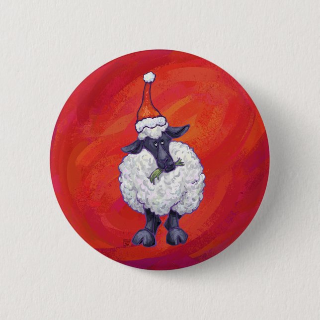 Sheep Christmas On Red 2 Inch Round Button (Front)