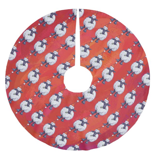 Sheep Christmas On Red Brushed Polyester Tree Skirt (Front)