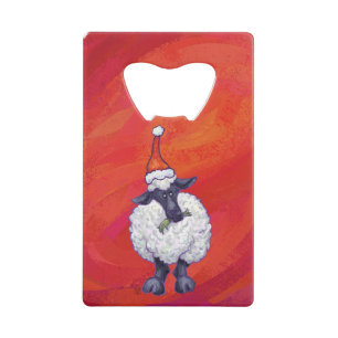 Sheep Christmas On Red Credit Card Bottle Opener