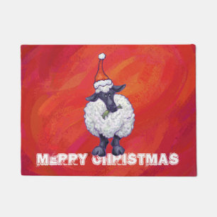 Sheep Christmas On Red Doormat