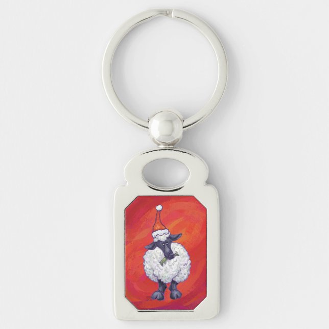 Sheep Christmas On Red Keychain (Front)