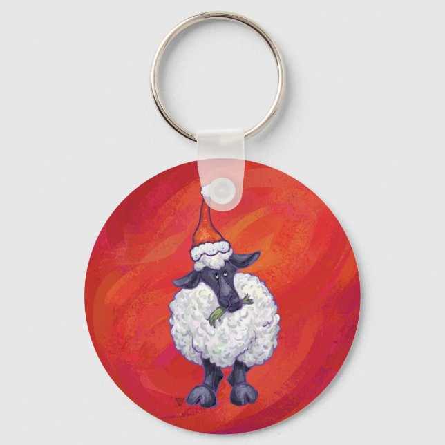 Sheep Christmas On Red Keychain (Front)