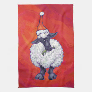Sheep Christmas On Red Kitchen Towel