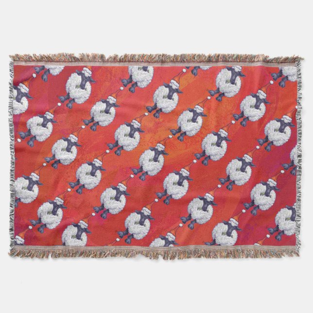 Sheep Christmas On Red Throw Blanket (Front)