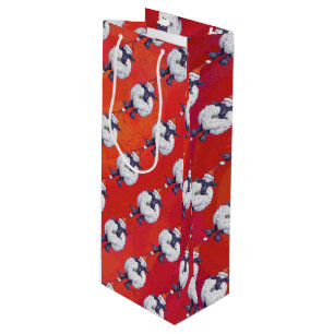Sheep Christmas On Red Wine Gift Bag