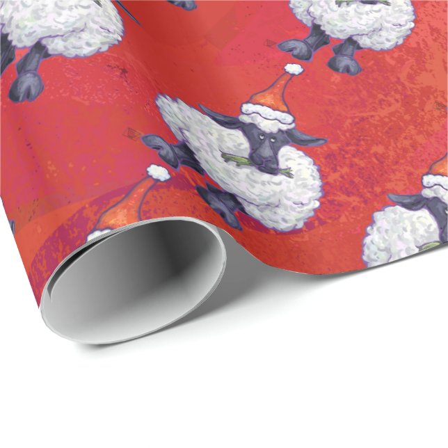 Sheep Christmas On Red Wrapping Paper (Roll Corner)