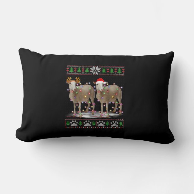 Sheep Christmas Tree Lights | Santa Animal Gift Lumbar Pillow (Front)