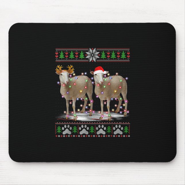 Sheep Christmas Tree Lights | Santa Animal Gift Mouse Pad (Front)
