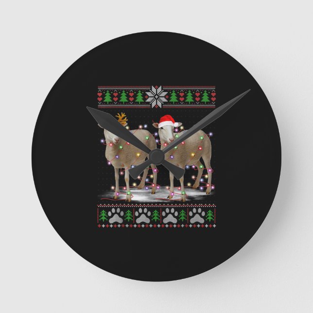 Sheep Christmas Tree Lights | Santa Animal Gift Round Clock (Front)