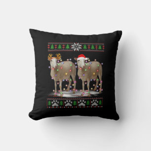 Sheep Christmas Tree Lights Santa Animal Gift Throw Pillow