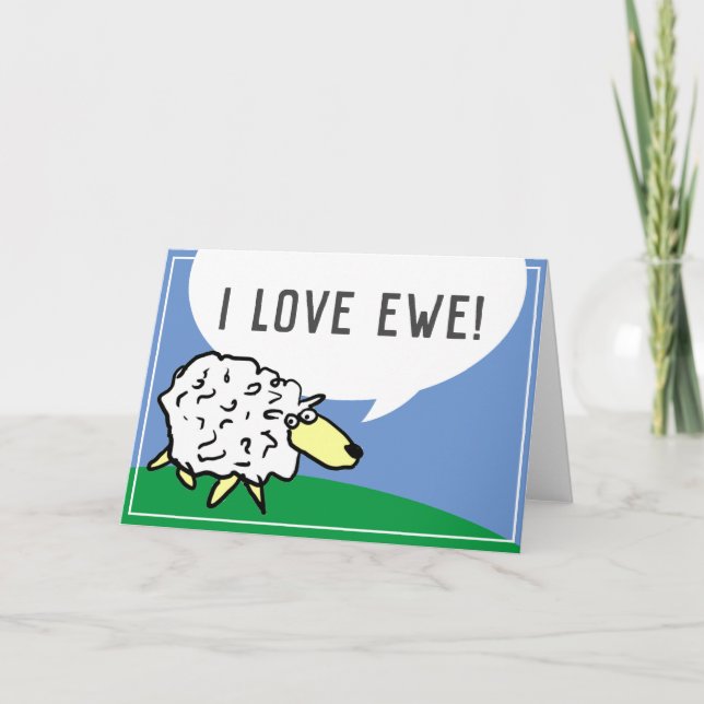 Sheep Design Cartoon with I Love Ewe Pun Card (Front)