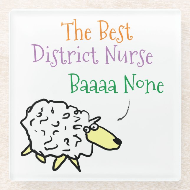 Sheep Design for a District Nurse Glass Coaster (Front)
