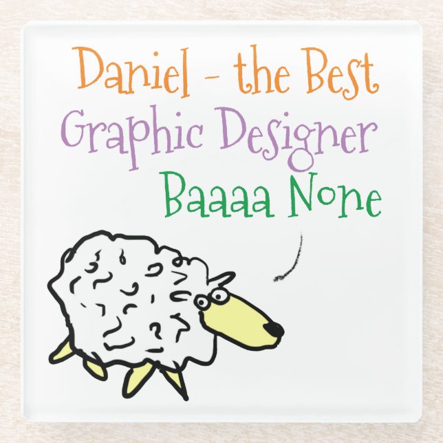 Sheep Design for a Graphic Designer Glass Coaster (Front)