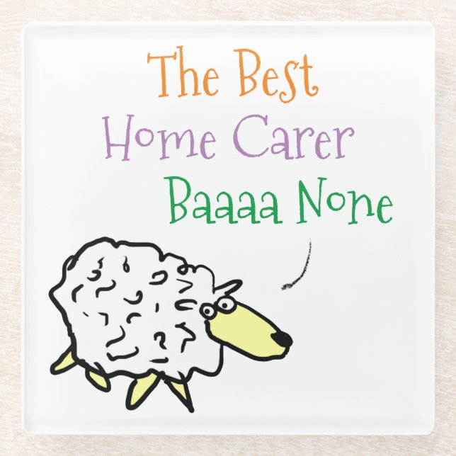 Sheep Design for a Home Carer Glass Coaster (Front)