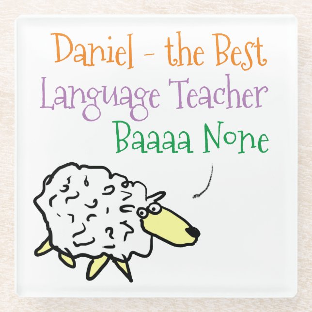 Sheep Design for a Language Teacher Glass Coaster (Front)