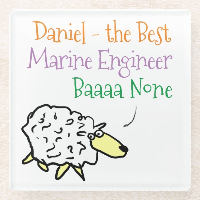 Sheep Design for a Marine Engineer Glass Coaster (Front)