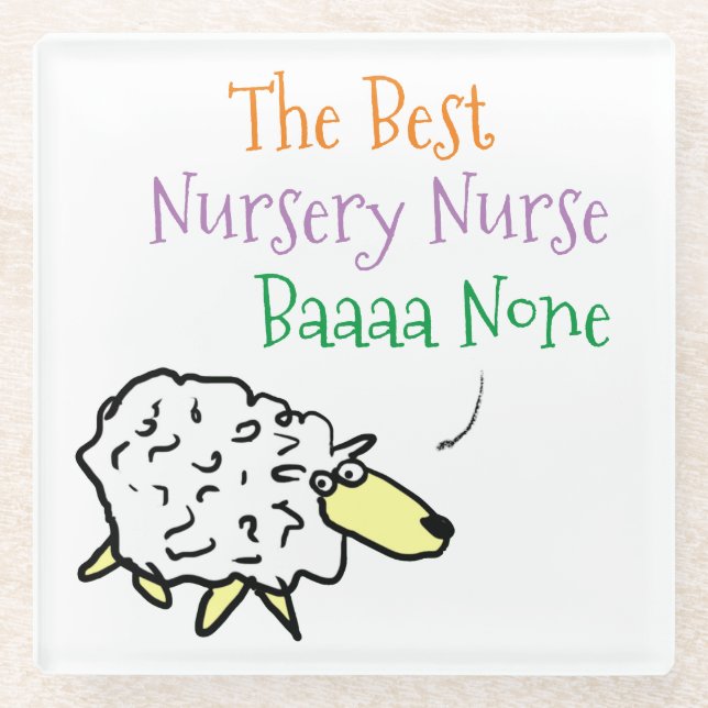 Sheep Design for a Nursery Nurse Glass Coaster (Front)