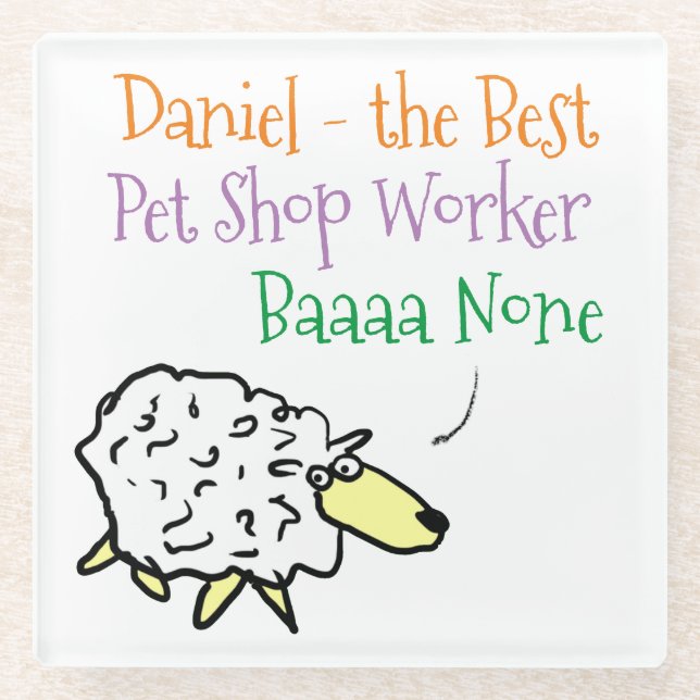 Sheep Design for a Pet Shop Worker Glass Coaster (Front)