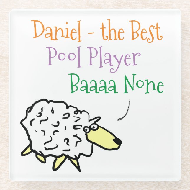 Sheep Design for a Pool Player Glass Coaster (Front)